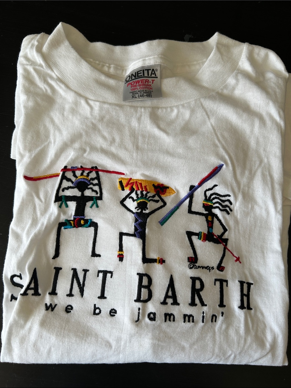 Saint Barth White Graphic Short-Sleeve Tee souvenirs t-shirt embroidered Cotton